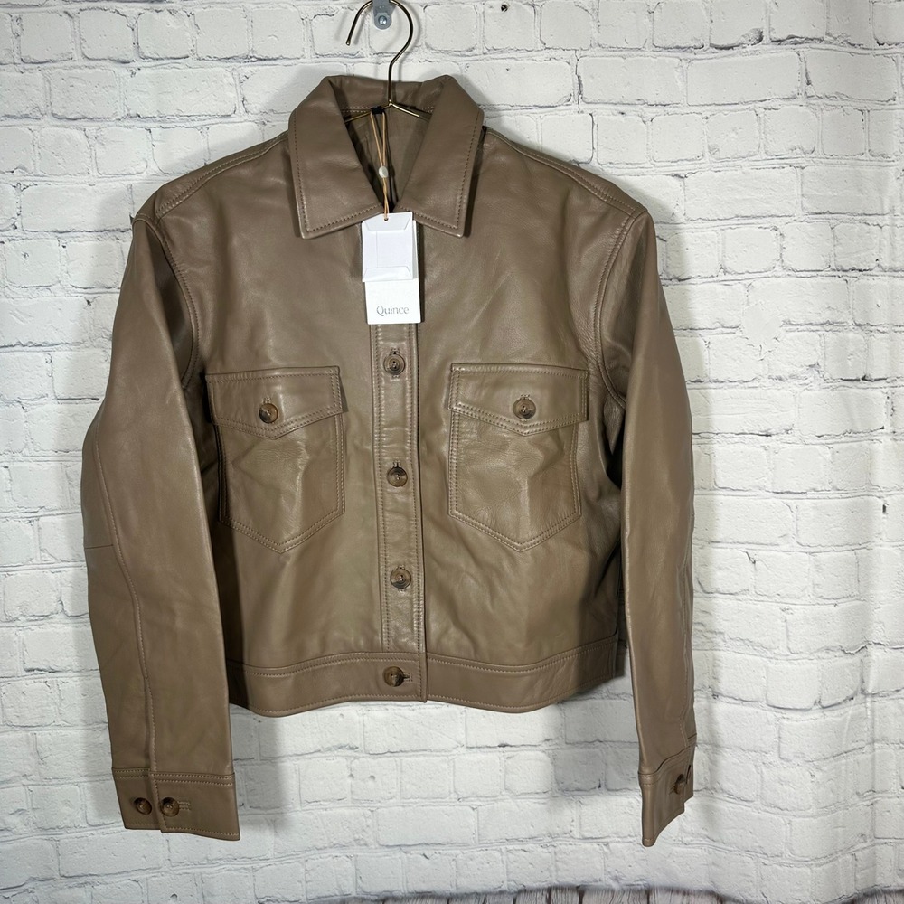 NEW Quince 100% Sheep Leather Cropped Jacket Woodstock Brown Small